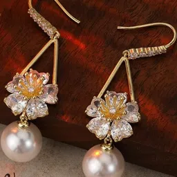 AKISON JEWELS Gold Plated Orange & White Floral Drop Earrings-picture-53