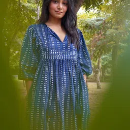 Sivaka India Women Printed Puff Sleeve A-Line Dress image 4