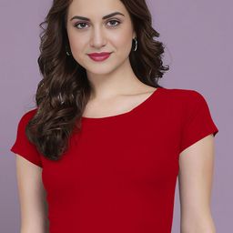 Dream Beauty Fashion Women Cherry Red Round Neck Fitted Crop Top-picture-34