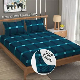 LA VERNE Blue 110 TC Bedsheet with 2 Pillow Covers-picture-25