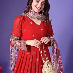 KALINI Embroidered Long Sleeves Maxi Ethnic Dresses With Dupatta image 2