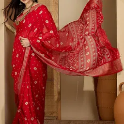 all about you Bandhani Printed Woven Design Zari Bandhani Saree image 4