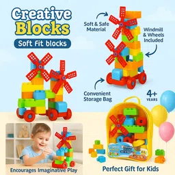 sivi shoppy Creative Soft Fit Building Blocks for Kids | 48 Pcs Soft Material Blocks image 2