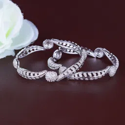 Zevarly Set Of 2 Silver-Plated CZ Studded Bangles-picture-30