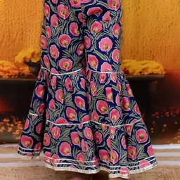 BownBee Floral Printed Pure Cotton Gotta Patti Kurta With Sharara & Dupatta image 4