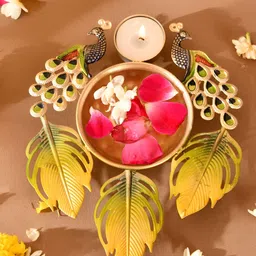 Ascension Yellow Textured Peacock Shape Urli Decorative Bowl-image-14