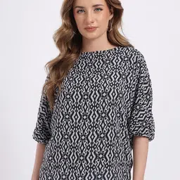 fusion by glitchez Abstract Print Boat Neck Extended Sleeves Top image 3