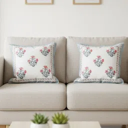 Gulaab Jaipur White & Grey Set of 2 Floral Square Cushion Covers-picture-28