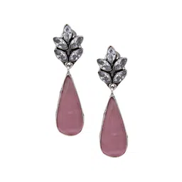 Anvik Silver-Plated American Diamond Studded Teardrop Shaped Drop Earrings image 4