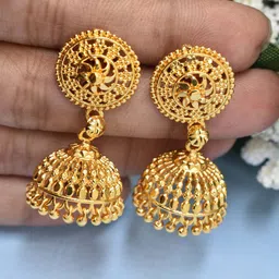 MEIRA JEWELLERY Gold Plated Dome Shaped Jhumkas-picture-15