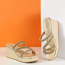 Mochi Women Ethnic Embellished Open Toe Wedge Heel Sandals-image-53
