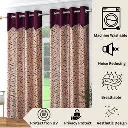 GEET CREATIONS Maroon & Beige Set of 2 Room Darkening Long Door Curtain image 5