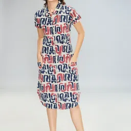 Lotik Women Geometric Print Cotton Shirt Dress-image-5