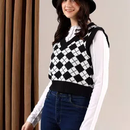 NOWI Women Argyle Printed Woollen Sweater Vest image 2
