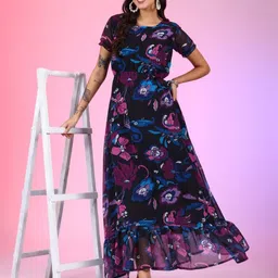 Femvy Print Georgette Fit & Flare Maxi Dress-picture-18