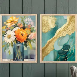 WALLLANE Multicoloured 2 Pieces Wood Floral and Botanical Wall Paintings image 3