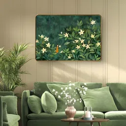SAF Green & White Greeny flower Sparkle Lamination Finished Wood Wall Painting-image-3