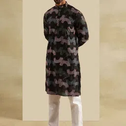SOJANYA Men Floral Embroidered Kurta with Pyjama image 4