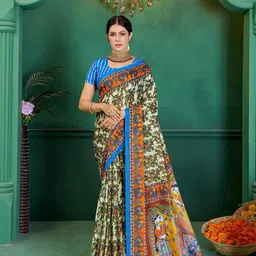 HERE&NOW Kalamkari Printed Pure Cotton Bagru Saree-picture-24