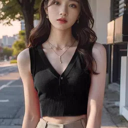 KPOP Women V-Neck Ribbed Sleeveless Crop Sweater Vest-picture-16