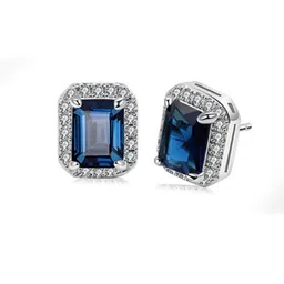 MYKI Stainless Steel Silver Plated Cubic Zirconia Studded Square Shaped Studs image 2