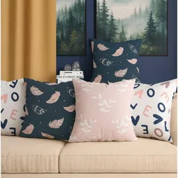 Aura Peach-Coloured & Grey Set of 5 Quirky Square Cushion Covers-picture-9