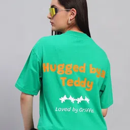 GRIFFEL Hugged Teddy Typography Printed Oversized Cotton Ultralite T-shirt image 4