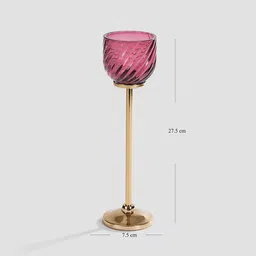 Pure Home and Living Pink & Gold Toned Swirl Textured Candle Holder With Stand image 2