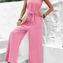 Outzidr Women V-Neck Waist Tie-Ups Basic Jumpsuit-image-37