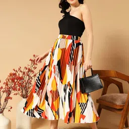 ZWERLON Women Printed Pleated A-Line Midi Skirt image 5