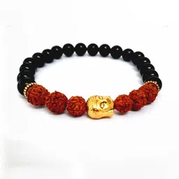 Divine souvenirs Unisex Gold-Plated Rudraksha & Artificial Beaded Elasticated Bracelet-picture-18