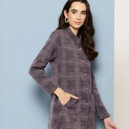 BAESD Women Checked Self Design Full Sleeve Woollen Regular Cardigan image 2