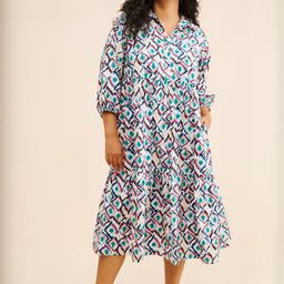 R.Code by The Roadster Life Co. Geometric Printed Puff Sleeve Fit & Flare Midi Dress-picture-20