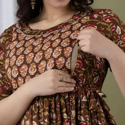 Pakiza Enterprises Pack Of 2 Floral Printed Gathered or Pleated Maternity Maxi Dress image 2