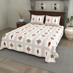 RANG MANIA Off White Floral 180 TC Bedsheet with 2 Pillow Covers-picture-40