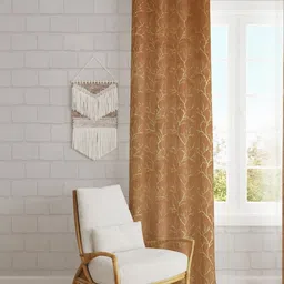 GEET CREATIONS Brown & Gold-toned Floral Room Darkening Window Eyelet Velvet Curtain-image-58