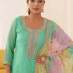 Sangria Embroidered Straight Kurta With Trousers & Dupatta image 2