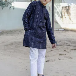 Stuffie Land Boys Ethnic Motifs Embroidered Regular Sequinned Pure Cotton Kurta with Pyjamas image 2