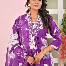 MANJALI DESIGN Women Floral Printed Empire Pure Cotton Kurta with Trousers & With Dupatta-picture-29