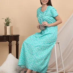 Sweet Dreams Women Printed Pure Cotton Maxi Nightdress-image-57