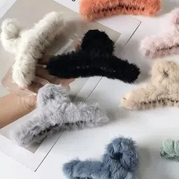 SHREEWATCHES Set Of 8 Plush Barrettes Fur Grip T Shape Claw Clips-picture-13