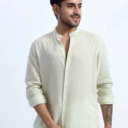 JONESBURG Men Solid Mandarin Collar Linen Casual Shirt-picture-28