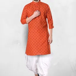 SHIWAM ETHNIX Geometric Printed Mandarin Collar Straight Kurta With Dhoti Pants-image-91