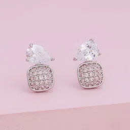 Kushal's Fashion Jewellery Rhodium-Plated Square Shaped Zircon Studded Studs Earrings-image-3