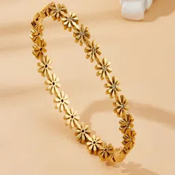 TEULRIP Women Gold-Plated Anti Tarnish Stainless Steel Floral Design Bangle-Style Bracelet-picture-14