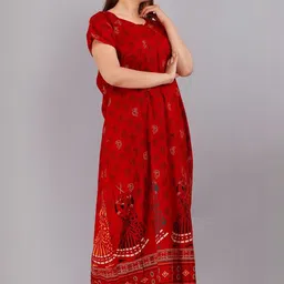 AAKARSHANA CREATION Red Pure Cotton Maxi Printed Nightdress image 2