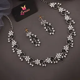 Lyriss Silver-Plated American Diamond Studded Floral Shaped Jewellery Set-picture-29