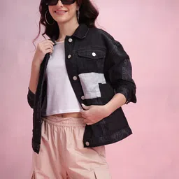 DressBerry Spread Collar Denim Jacket with Patchwork-picture-10