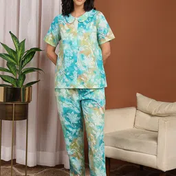 ETC Women Floral Printed lapel Collar Night suit-picture-22