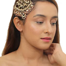RIANA Silver Gold-Plated Artificial Stones Studded And Beaded Jhumar Passa-picture-21